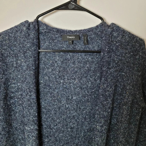 Theory Long Maxi Duster Cardigan Sweater | Size P | Navy Tweed - Picture 3 of 6
